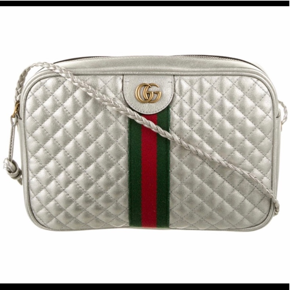😍NEW GUCCI Trapuntata Quilted Metallic Silver Bag
